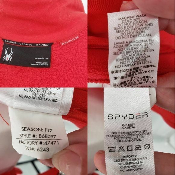 Spyder Womens Stryke Red Full Zip Fleece Jacket Layering Ski Snowboard Size XL - Picture 12 of 12